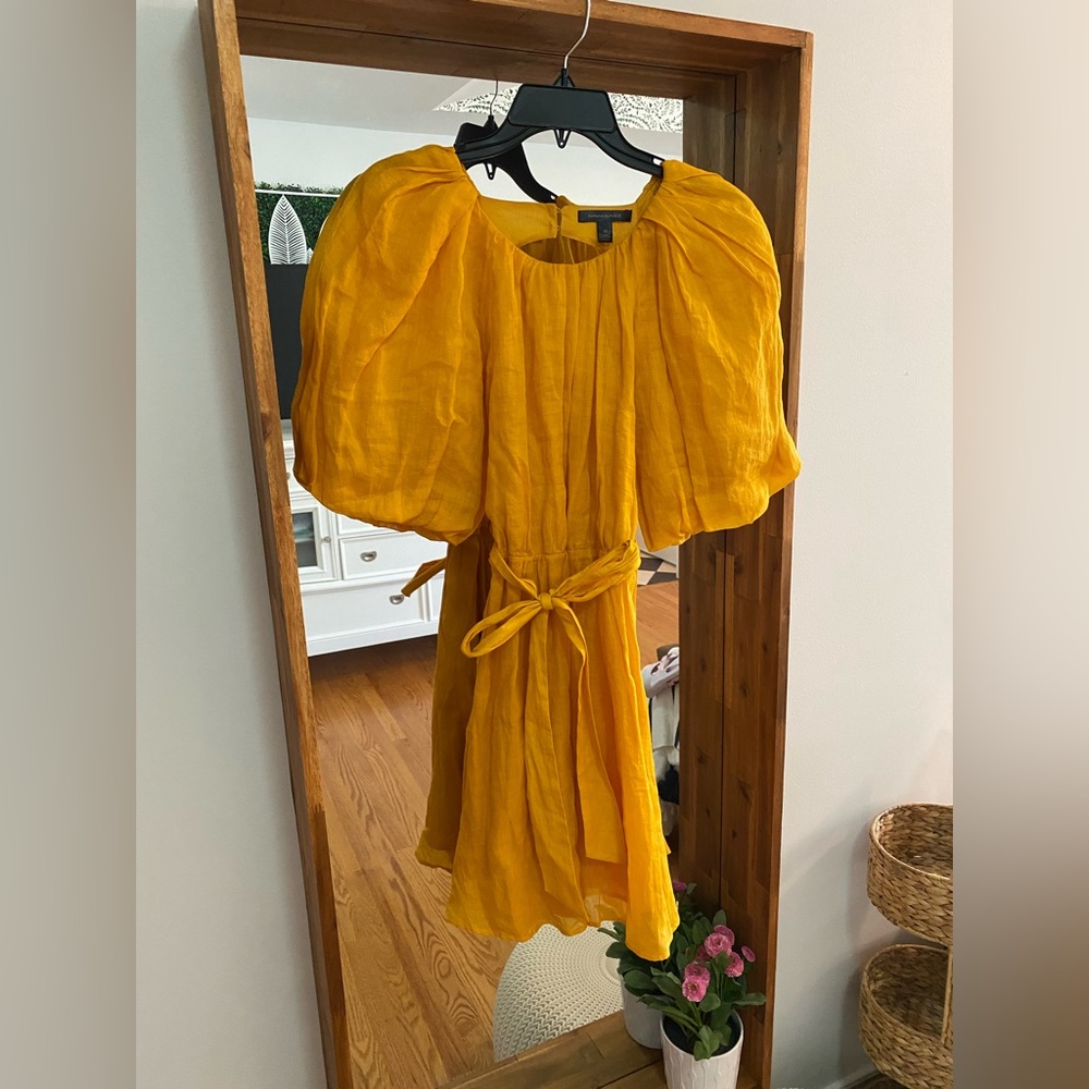Banana Republic Yellow Puff Sleeve Open Back Dress XS - New with Tags